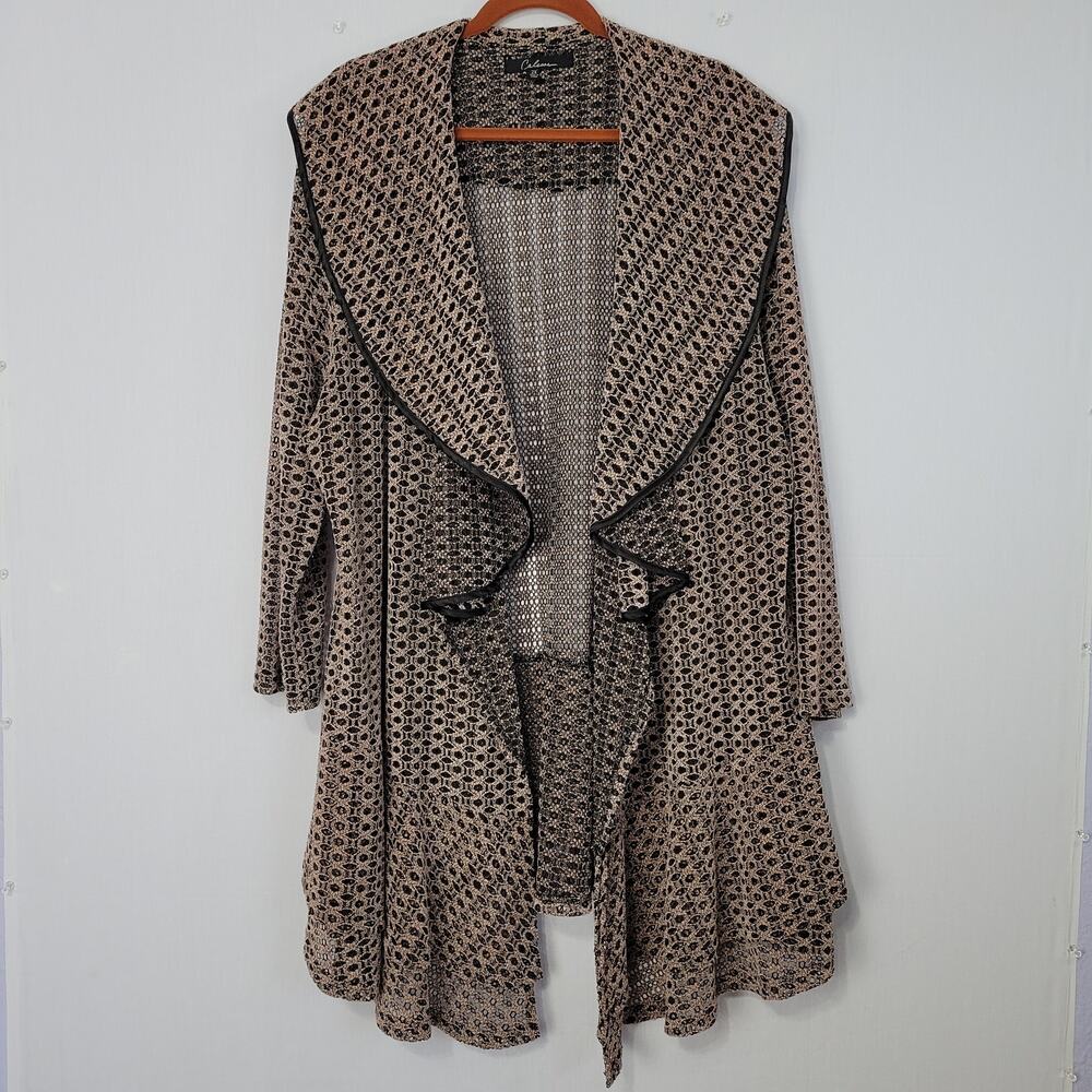 Open Knit Ruffled Hem Open Front Cardigan size 2X Black Pink Witchy Fairy Grunge